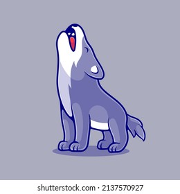 Cute Howling Wolf Illustration Suitable For Mascot Sticker And T-shirt Design