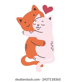 Cute hugging cats,pets.Animals in love.Simple flat vector cartoon illustration