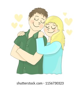 Cute hugging couple. Warm autumn illustration. Vector EPS 10.