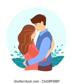 Cute hugs and support concept. A happy young couple. Cute vector illustration in a flat style. 