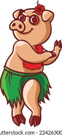 Cute Hula Dancing Pig Cartoon Character