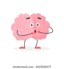 Personaje lindo del cerebro humano en choque de la sorpresa, increíble o mala ilustración vectorial de noticias