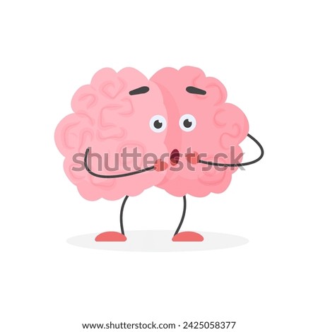 Cute human brain character in shock from surprise, unbelievable or bad news vector illustration