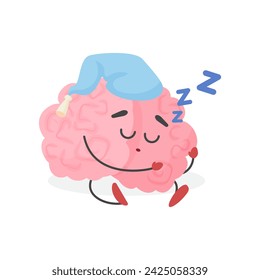 Personaje lindo del cerebro humano durmiendo, resto de sueño cansado emoticon ilustración vectorial