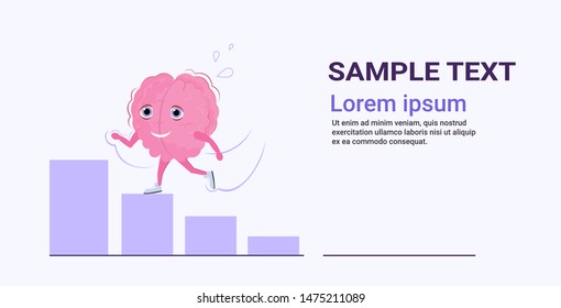 cute human brain climbing career ladder increasing financial chart business graph concept pink cartoon character kawaii style horizontal copy space