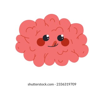 Cute human brain concept. Biology and anatomy educational materials and studying. Iternal organ. Template, layout and mock up. Cartoon flat vector illustration isolated on white background