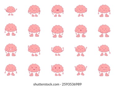 Cute Human Brain Icon Element Set