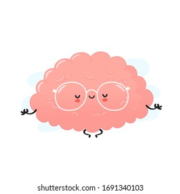 Cute human brain meditate. Vector cartoon character illustration icon design.Isolated on white background