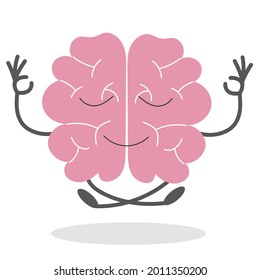 Cute human brain in yoga pose, funny character. Flat vector illustration isolated on a white background