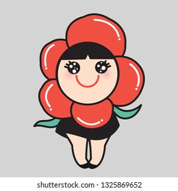 The Cute Human Flower With Winked Eyes Concept Card Character illustration