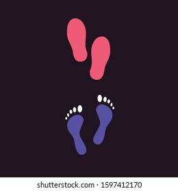 Cute human footprints. Vector footprint silhouette set in cartoon style.