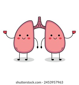 Cute human organ lung cartoon character spreading love doodle