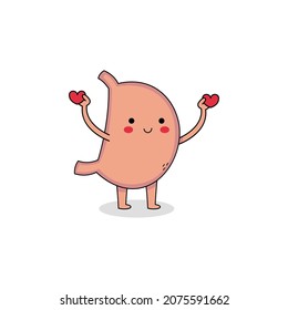 Cute human organ stomach cartoon character spreading love