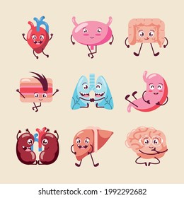 Cute Human Organs Cartoon Set