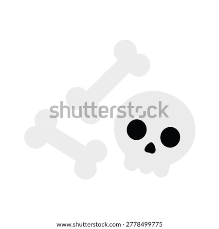 Cute human skull and crossbones isolated on white in flat vector style