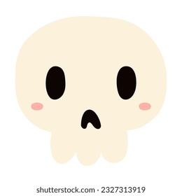 Cute human skull hand drawn Halloween illustration. Cartoon style flat design, isolated vector. Kids seasonal print, autumn holiday, trick or treat, costume party element, decoration