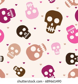 Cute human skulls seamless pattern