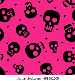 Cute human skulls seamless pattern