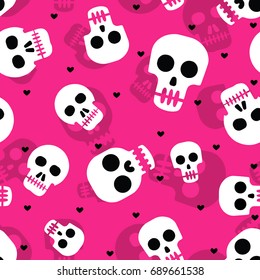 Cute human skulls seamless pattern