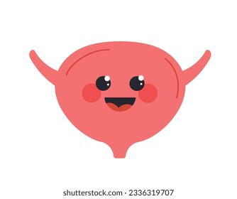Cute human uterus concept. Biology and anatomy educational elements. Mascot and toy, kawaii character. Poster or banner. Cartoon flat vector illustration isolated on white background