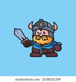 Cute human Viking warrior game vector Icon Illustration Animal Nature Flat Cartoon Style