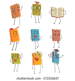Cute Humanized Book Emoji Characters Representing Different Types Of Literature, Kids And School Books