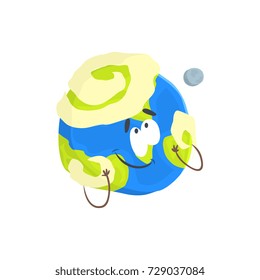 Cute humanized Earth planet character, sphere with funny face cartoon vector Illustration