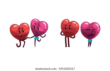 Cute Humanized Heart Character Making Proposal and Pouting Vector Set