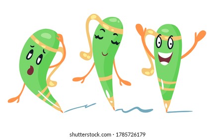 Cute Humanized Pen Character With Arms And Face Vector Set