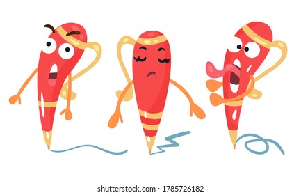 Cute Humanized Pen Character With Arms And Face Vector Set
