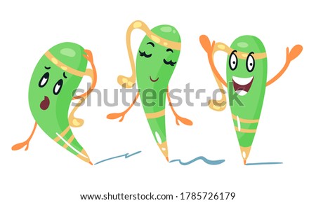 Cute Humanized Pen Character With Arms And Face Vector Set