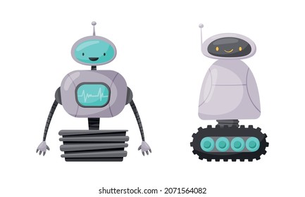 Cute Humanoid oder Roboter mit Antenne als künstlicher Intelligenzvektorsatz