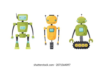 Cute Humanoid or Robot with Antenna as Artificial Intelligence Vector Set