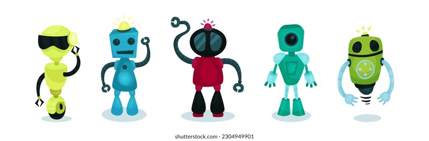 Cute Humanoid or Robot with Limbs as Artificial Intelligence Vector Set