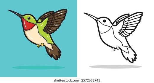 A cute Humingbird cartoon illustration for design element or coloring book element 