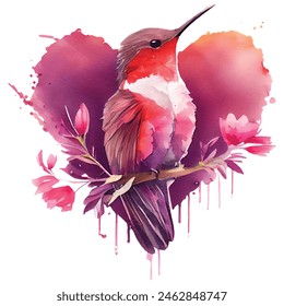 Cute Hummingbird with little heart for valentine's day or Love Themed Hummingbird. lovers day. Cute Baby Animals Valentine's Day. Vector illustration.