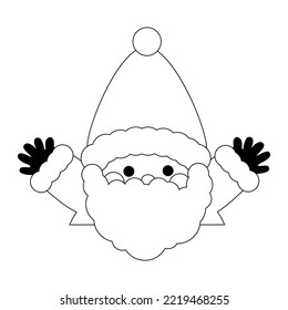 Cute humor Santa Claus waving at chimney, showing hands. Isolated on white background, flat design, line art, EPS10 vector