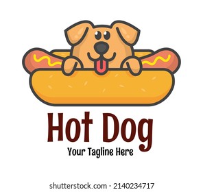 Cute humorous hot dog logo with curious puppy.