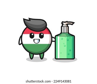 cute hungary flag badge cartoon with hand sanitizer , cute style design for t shirt, sticker, logo element