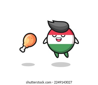 cute hungary flag badge floating and tempted because of fried chicken , cute style design for t shirt, sticker, logo element