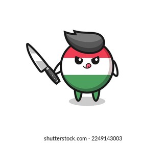 linda mascota con bandera hungría como psicópata sosteniendo un cuchillo, diseño de estilo lindo para camiseta, pegatina, elemento logo