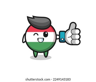 cute hungary flag badge with social media thumbs up symbol , cute style design for t shirt, sticker, logo element
