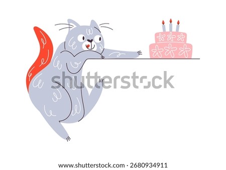 Cute hungry cat stealing cake