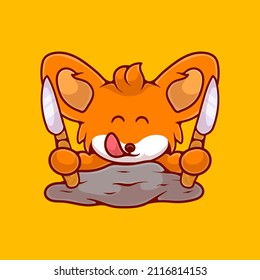 cute hungry fox illustration suitable for mascot sticker and t-shirt design