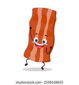 cute hurray victory expression of bacon cartoon character
