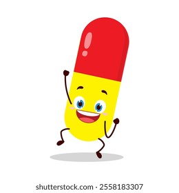 cute hurray victory expression of drug capsule cartoon character
