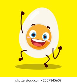 cute hurray victory expression of half boiled egg cartoon character