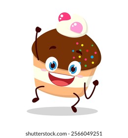 cute hurray victory expression of muffin character
