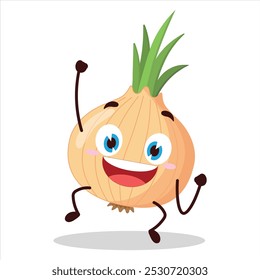 cute hurray victory expression of onion cartoon character