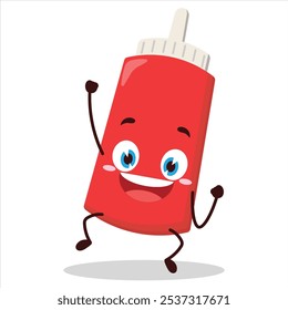 cute hurray victory expression of tomato sauce bottle character